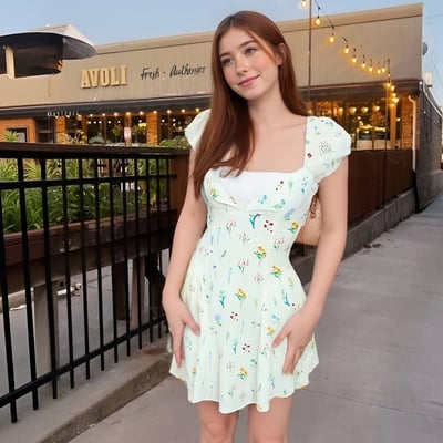 Sweet floral lace patchwork waist-cinching dress with a girly pastoral style