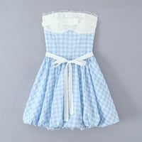 Fresh and elegant strapless dress with a fitted waist and patchwork design - Thumbnail 1