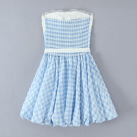 Fresh and elegant strapless dress with a fitted waist and patchwork design - Thumbnail 2