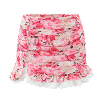 High-waisted floral print ruffled side slit bodycon mini skirt - Thumbnail 2