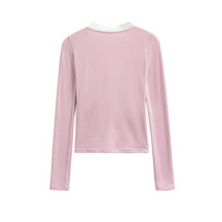 V-neck, knotted lace trim, long-sleeved pullover T-shirt - Thumbnail 2
