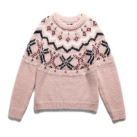 Retro design snowflake pullover sweater for women, thick knitted base layer sweater - Thumbnail 1