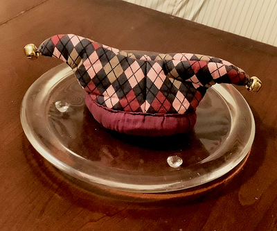 Mini Plush Jester Hat Pink Gray Argyle