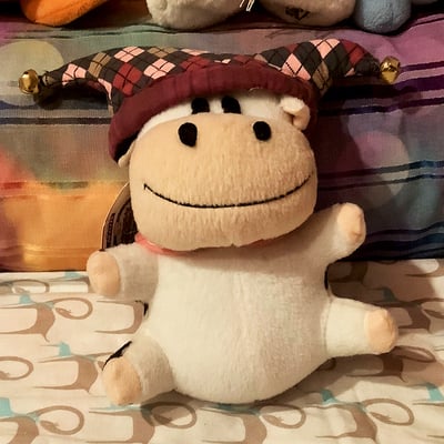 Mini plush jester hat pink gray argyle