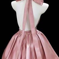 Pink V-Neck Satin Short/Mini Prom Party Dress - Thumbnail 1