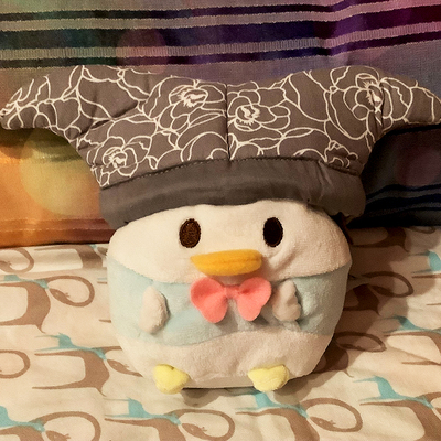 Mini plush jester hat gray flowers