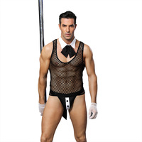 Sexy Fishing Net Mesh Tops Cosplay Uniform Police Pilot Costume Men's Lingerie - Thumbnail 3