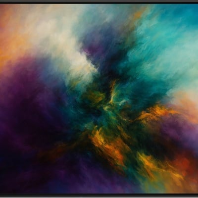 Cosmic convergence turquoise burst in fiery nebula