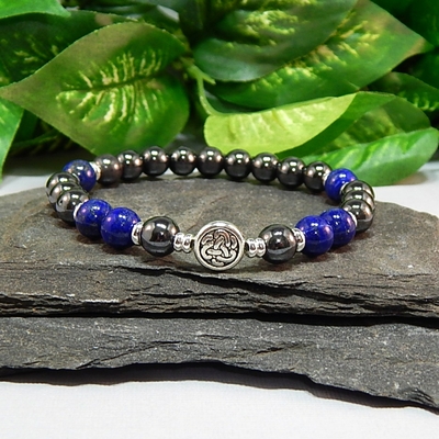 Hematite & Lapis Lazuli Celtic Men’s Bracelet – Strength, Wisdom & Timeless Style