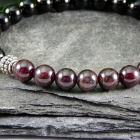 Garnet & Black Agate Men’s Bracelet – Power, Protection & Confident Style - Thumbnail 1