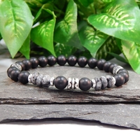 Larvikite & Matte Black Chalcedony Men’s Bracelet – Protection, Focus & Modern Strength - Thumbnail 1