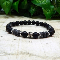 Larvikite & Matte Black Chalcedony Men’s Bracelet – Protection, Focus & Modern Strength - Thumbnail 1