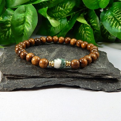 Robles wood & tree agate men’s bracelet – grounding, harmony & natural strength