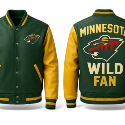 Crafted leather men’s green yellow leather varsity jacket motorcycle - Thumbnail 2