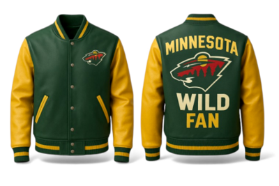 Crafted Leather Men’s Green Yellow Leather Varsity Jacket Motorcycle