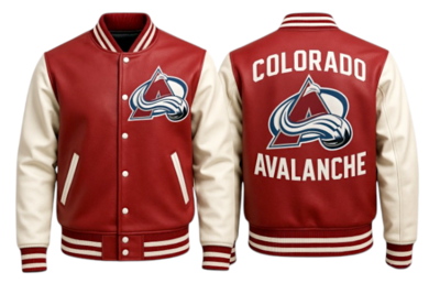 Crafted Leather Men’s Red White Leather Varsity Jacket Motorcycle