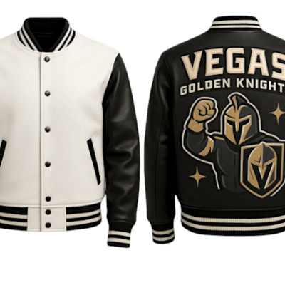 Crafted leather men black white leather varsity jacket motorcycle - Thumbnail 3