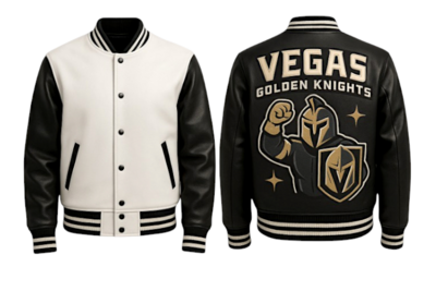 Crafted Leather Men Black White Leather Varsity Jacket Motorcycle