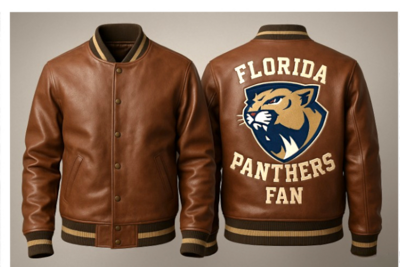 Crafted Leather Men Brown Leather Varsity Jacket Motorcycle