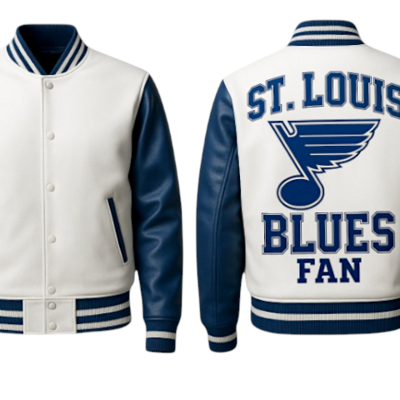 Crafted leather men blue white leather varsity jacket motorcycle - Thumbnail 3