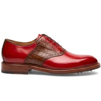 Crafted Leather Men’s Red Brown Crocodile/Alligator Leather Lace up Saddle Golf Shoes - Thumbnail 1