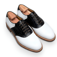 Crafted Leather Men’s White Black Crocodile/Alligator Leather Lace up Saddle Golf Shoes - Thumbnail 1