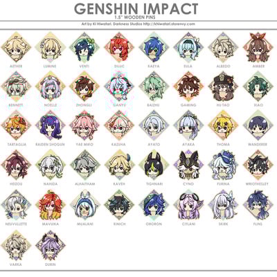 Genshin impact 1.5" wooden pins