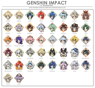 Genshin Impact 1.5" Wooden Pins