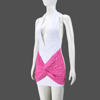 Color-blocked backless V-neck dress with straps - Thumbnail 1