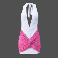 Color-blocked backless V-neck dress with straps - Thumbnail 2