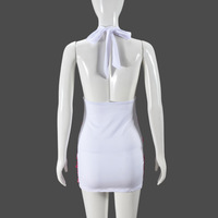 Color-blocked backless V-neck dress with straps - Thumbnail 4