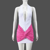 Color-blocked backless V-neck dress with straps - Thumbnail 5