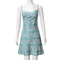 Ice silk satin floral cutout halter zipper short skirt - Thumbnail 1