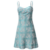 Ice silk satin floral cutout halter zipper short skirt - Thumbnail 4