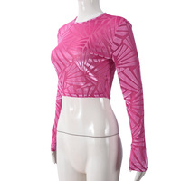 Mesh flocked round neck cropped versatile long-sleeved sexy top/T-shirt - Thumbnail 3