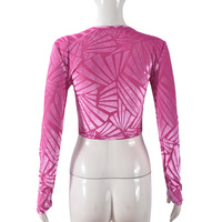 Mesh flocked round neck cropped versatile long-sleeved sexy top/T-shirt - Thumbnail 4