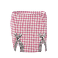 Slit Rhinestone Bodycon Houndstooth Midi Skirt - Thumbnail 2