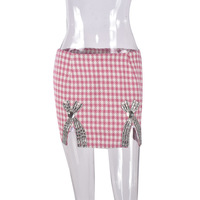 Slit Rhinestone Bodycon Houndstooth Midi Skirt - Thumbnail 5