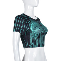 Fashionable and casual round neck long-sleeved sexy cropped printed fitted top - Thumbnail 3