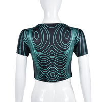 Fashionable and casual round neck long-sleeved sexy cropped printed fitted top - Thumbnail 5