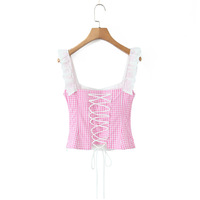 Retro lace-up fitted button-down top/vest - Thumbnail 1