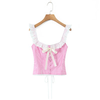 Retro lace-up fitted button-down top/vest - Thumbnail 2