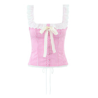 Retro lace-up fitted button-down top/vest - Thumbnail 3