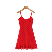 Retro low-cut embroidered heart mini slip dress with ruffled hem - Thumbnail 2