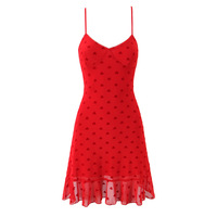 Retro low-cut embroidered heart mini slip dress with ruffled hem - Thumbnail 3