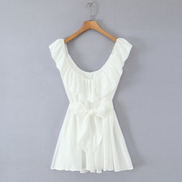White U-neck ruffled backless A-line mini dress - Thumbnail 1