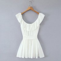 White U-neck ruffled backless A-line mini dress - Thumbnail 2