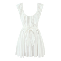 White U-neck ruffled backless A-line mini dress - Thumbnail 3