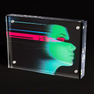 Anomaly 251120: one-of-a-kind signed glitch art 6" x 4" giclée print in acrylic frame