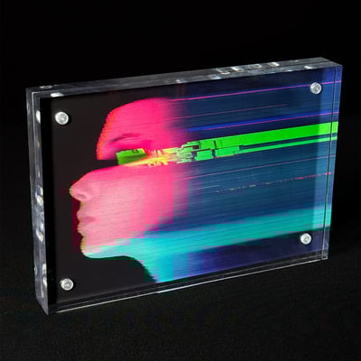 Anomaly 251124: one-of-a-kind signed glitch art 6" x 4" giclée print in acrylic frame